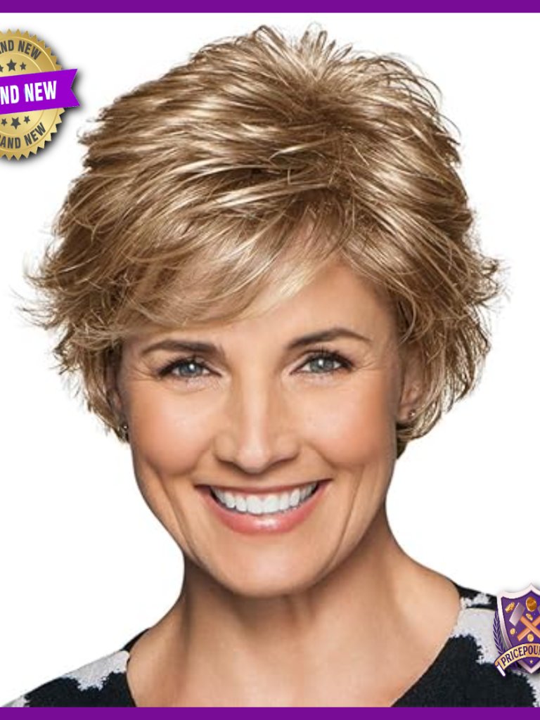 Short Layered Synthetic Wig, Heat Resistant, Adjustable Cap